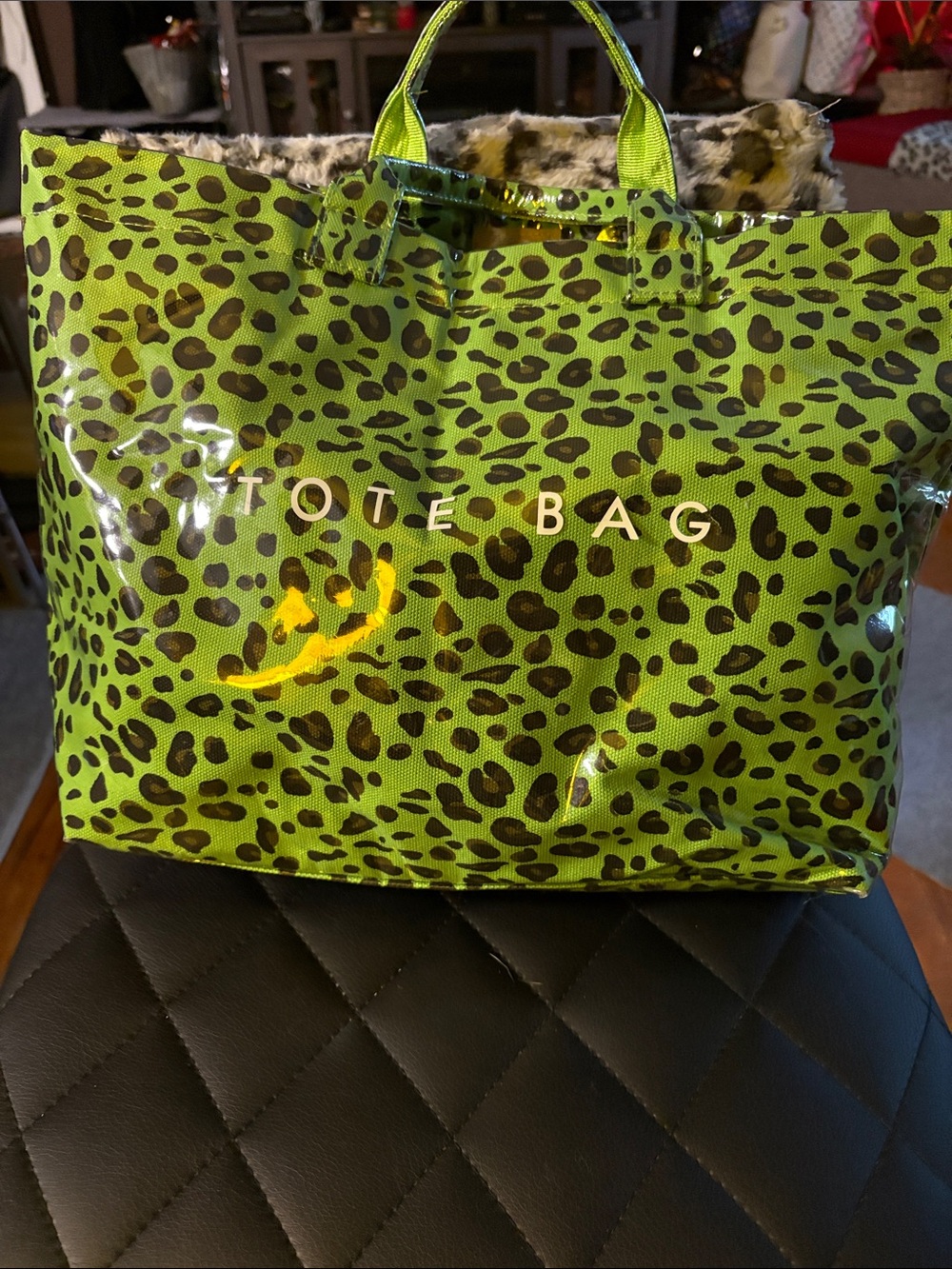 Green Leopard Print Tote Bag -